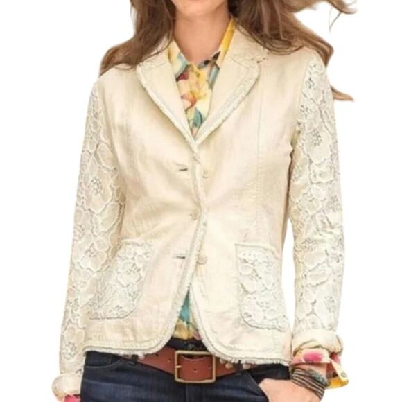 Sundance Womens Lace Jacket Size 4 Cream Linen Cotton Button Pockets Boho Summer - Picture 1 of 8